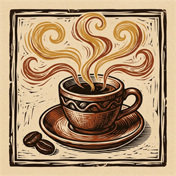 Woodcut Espresso Cup Stamp at The Night Owl Fullerton