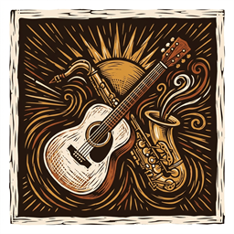 Woodcut Guitar and Saxophone Stage Stamp
